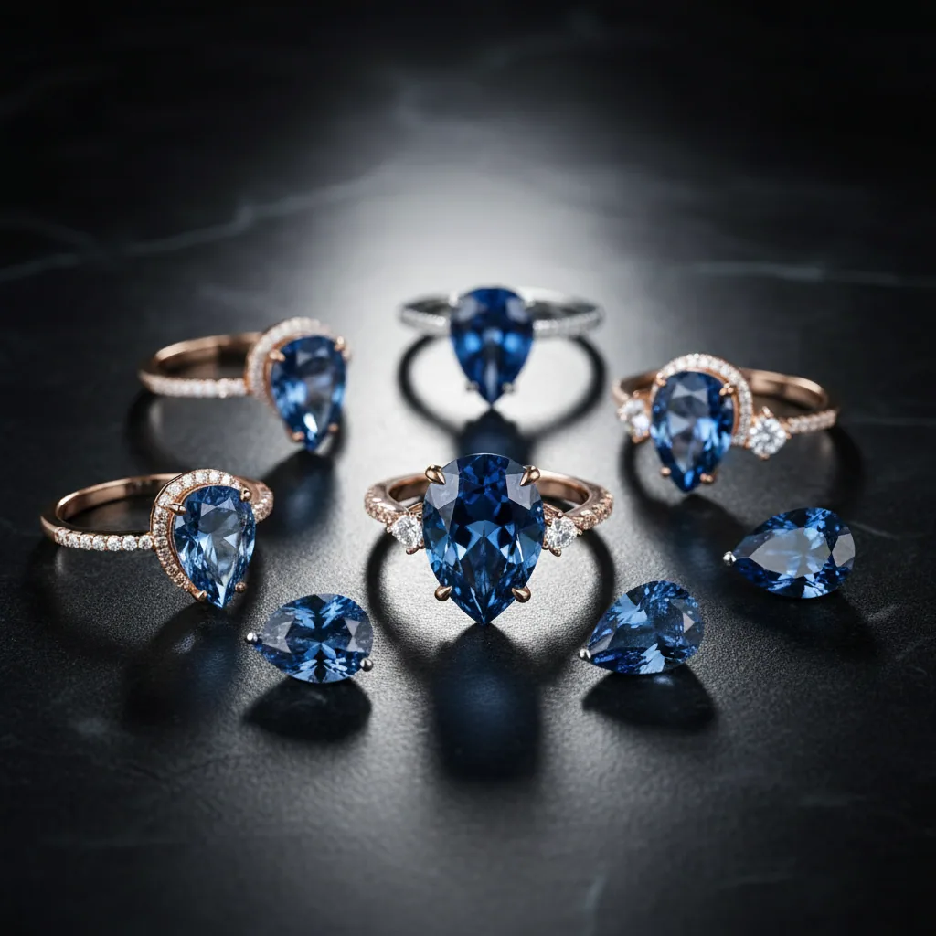 Pear cut Ceylon sapphire from Sri Lanka in an 18k yellow gold solitaire setting